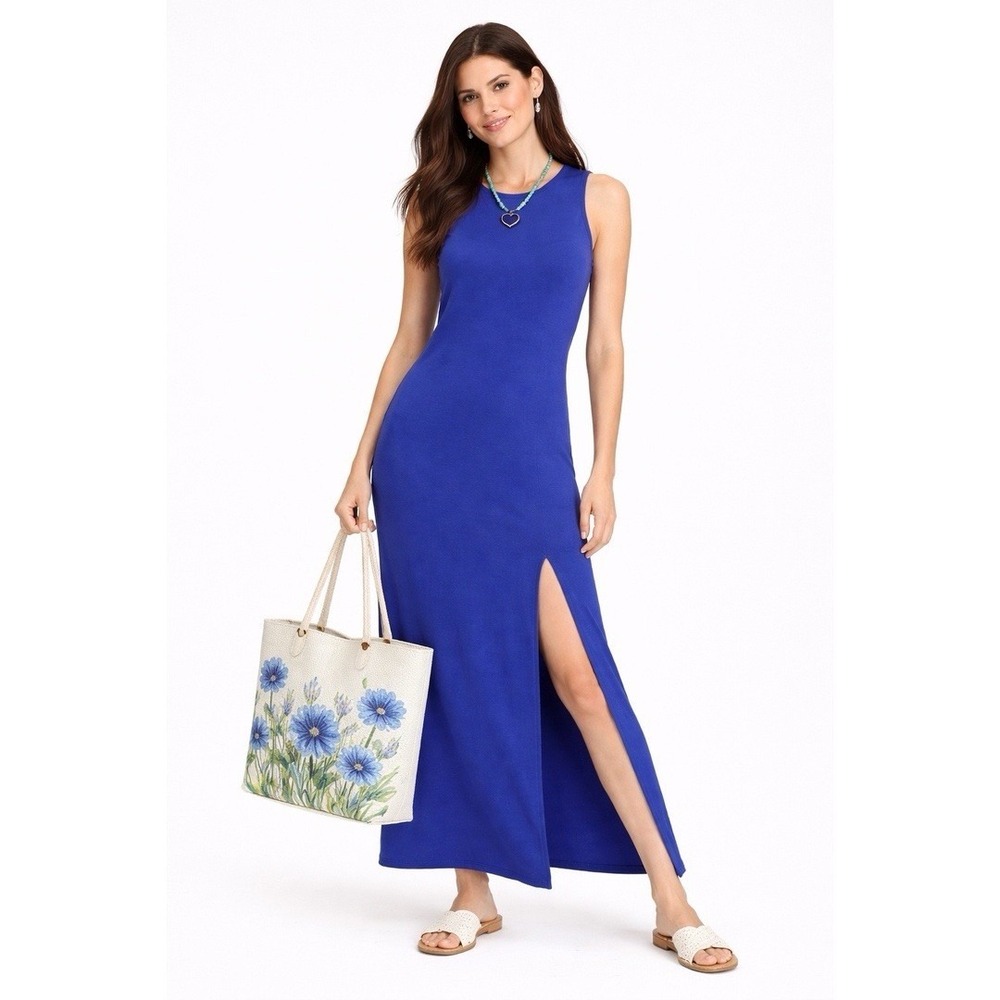Something Navy Blue Sleeveless Maxi Dress Women's Size M Stretch Knit‎ Casual